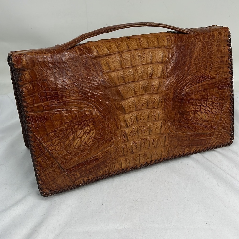 Crocodile Top Handle Large Structured Clutch Hand… - image 1